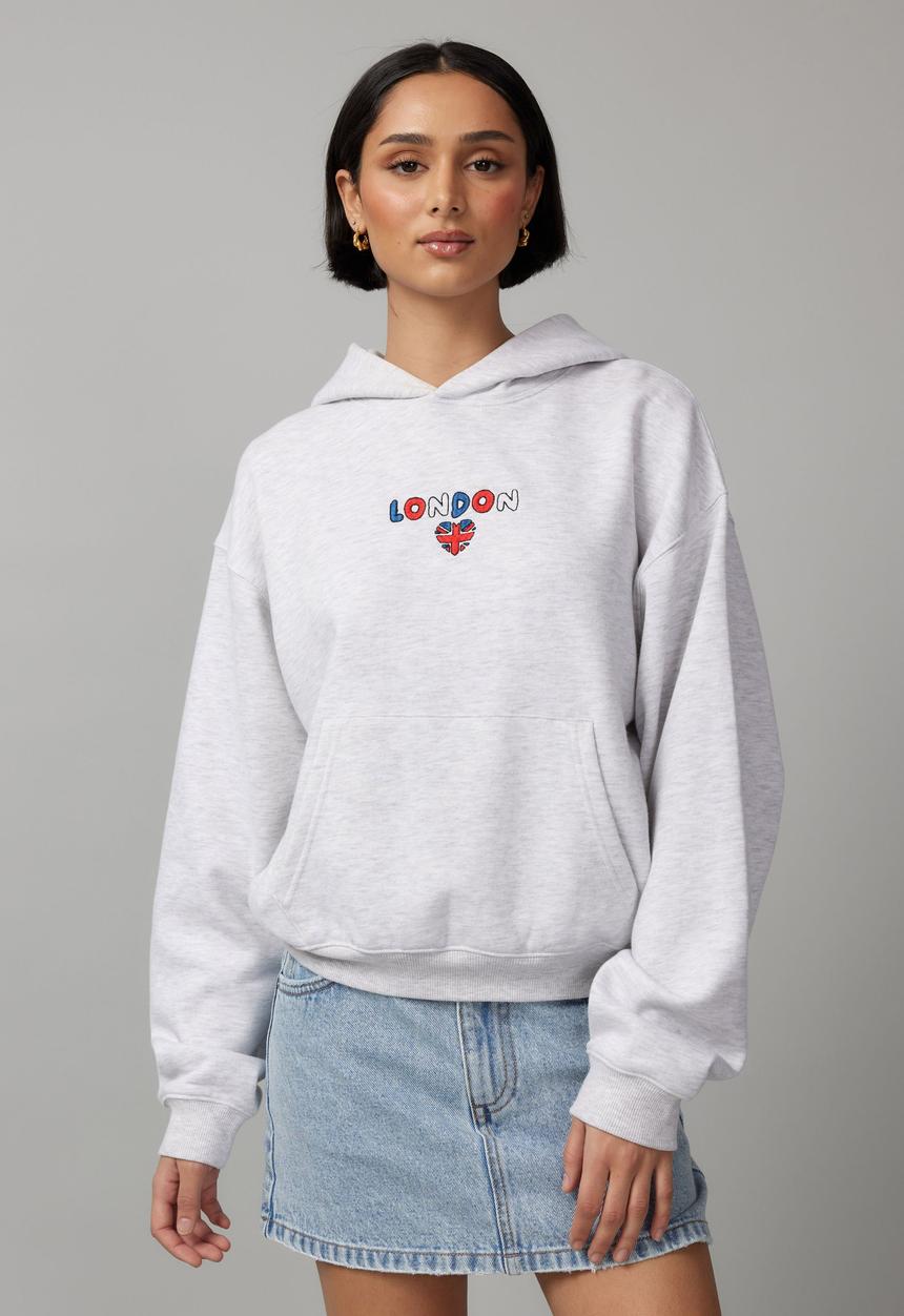 Factorie - Graphic Hoodie - Silver Marle/Lnd Icons