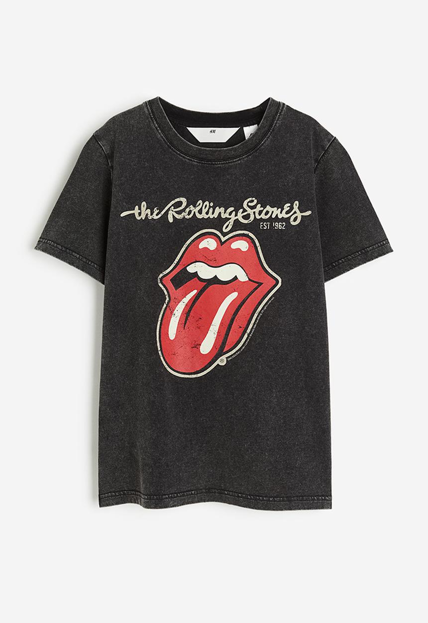 H&M - Printed T-shirt - washed black