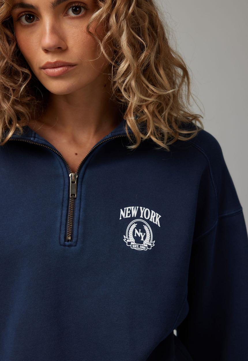 Factorie - Slouchy Graphic Qtr Zip - Navy Blazer/Nyc