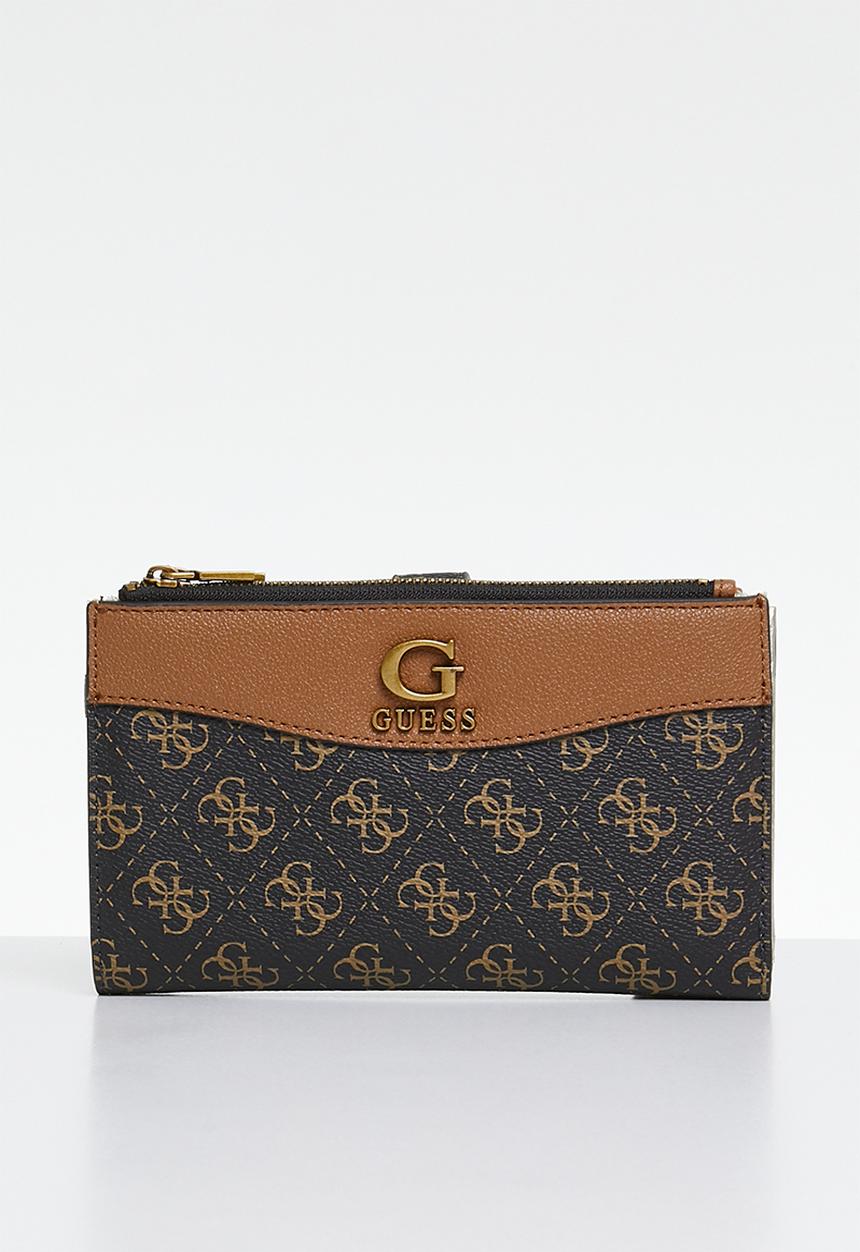 GUESS - Nell logo slg dbl zip organiser - black & brown
