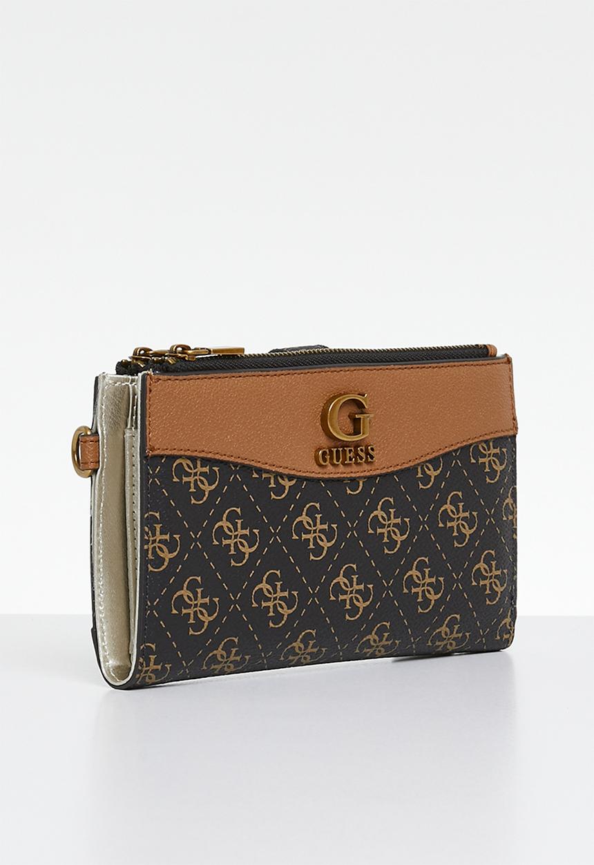 GUESS - Nell logo slg dbl zip organiser - black & brown