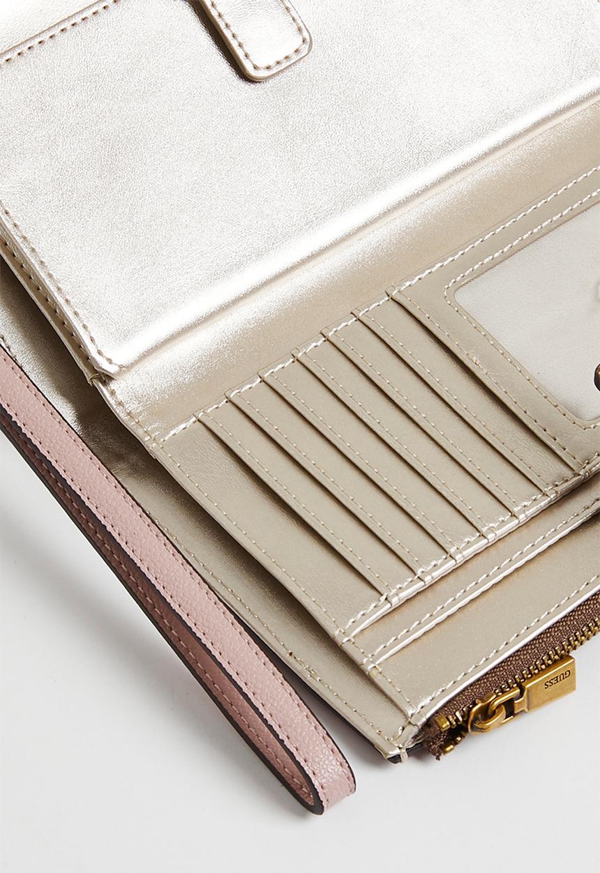 GUESS - Nell logo slg bdl zip organiser purse - latte & light pink