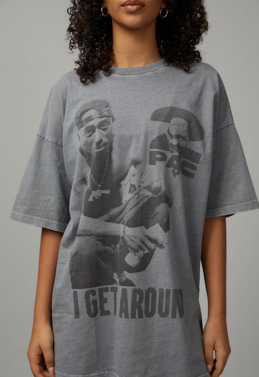 Factorie - Music Merch Oversized Graphic Tee - Lcn Bra Tupac Get Around/Washed Tradewinds