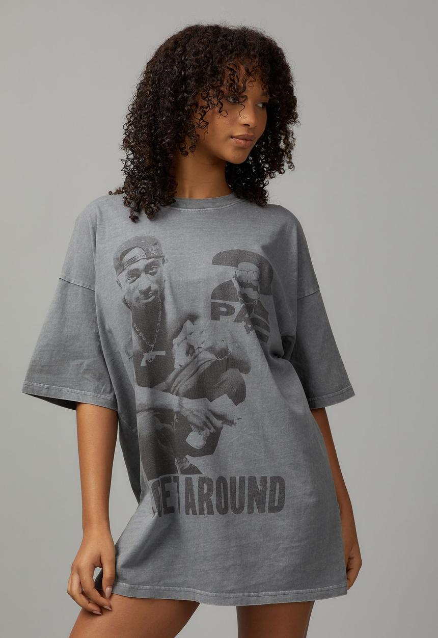 Factorie - Music Merch Oversized Graphic Tee - Lcn Bra Tupac Get Around/Washed Tradewinds