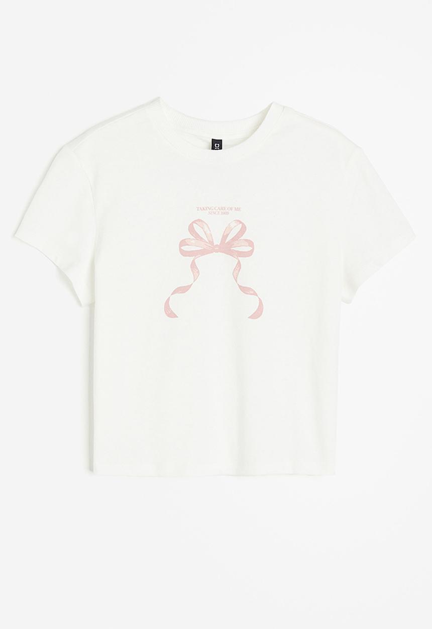 H&M - Printed T-shirt - cream bow