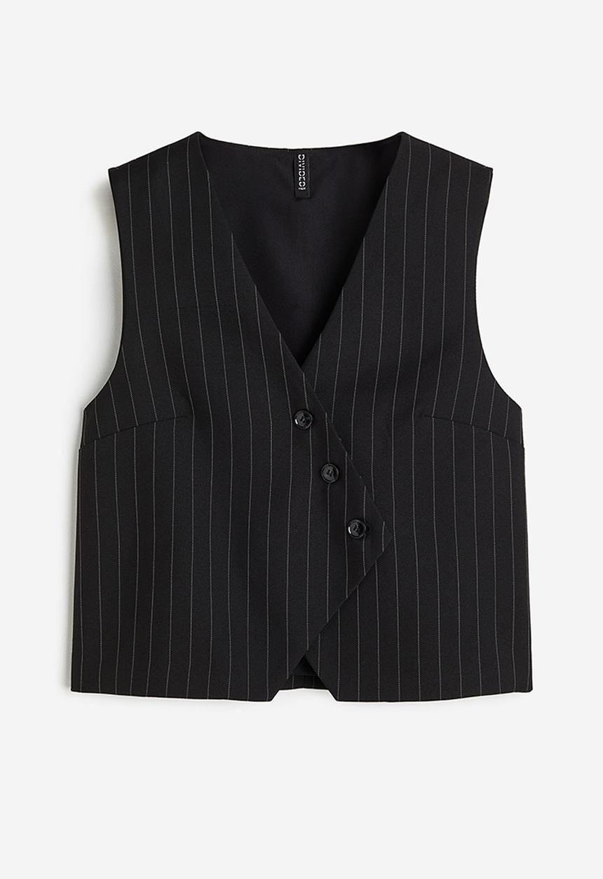 H&M - Asymmetric-front suit waistcoat - black pinstriped