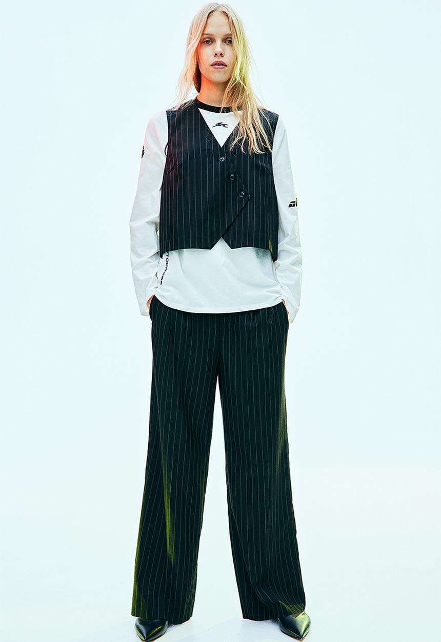 H&M - Asymmetric-front suit waistcoat - black pinstriped