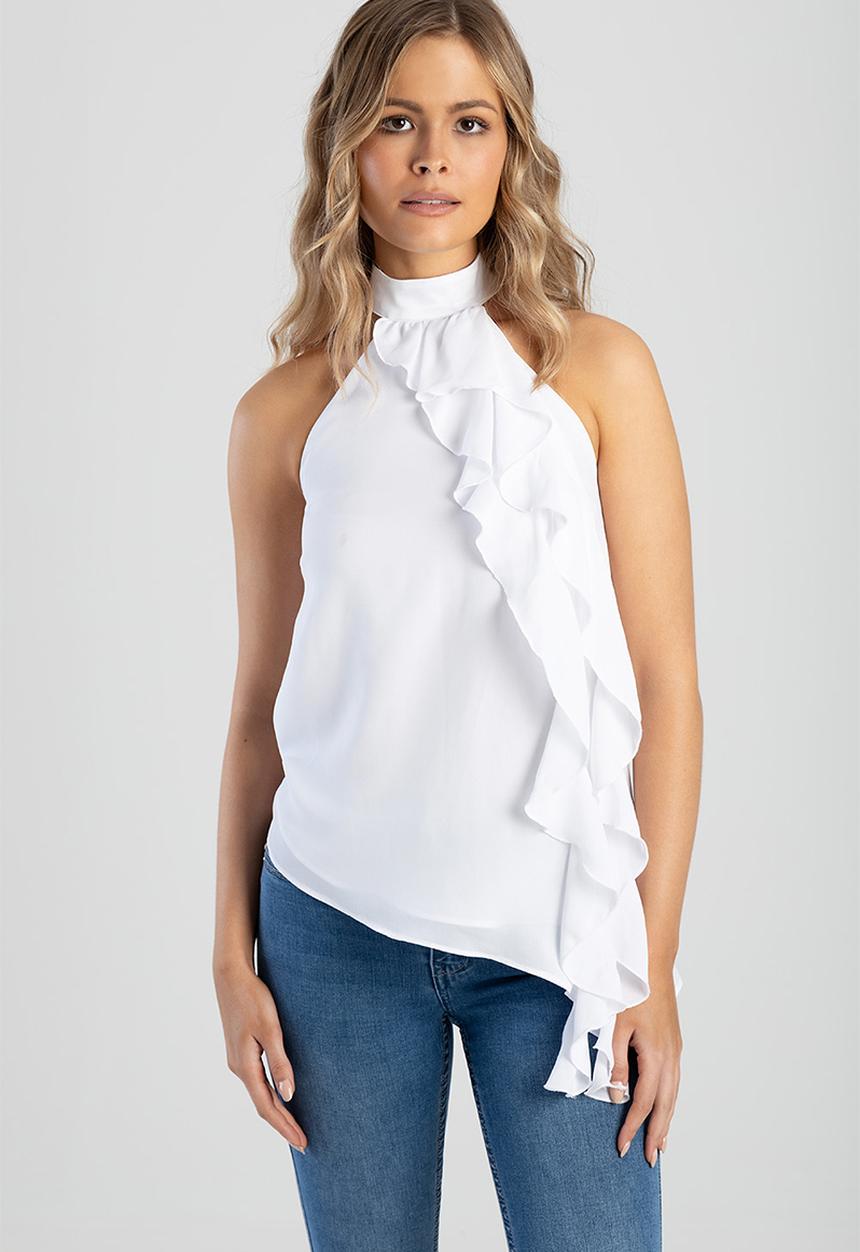 SISSY BOY - Give Love: Halter Neck Top With Ruffles - Off White 