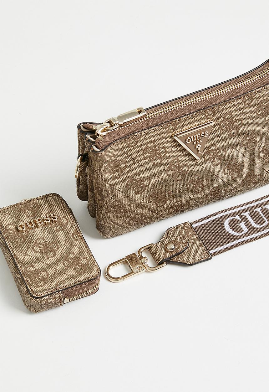 GUESS - Latona mini  cprtmt tz cross body bag - latte