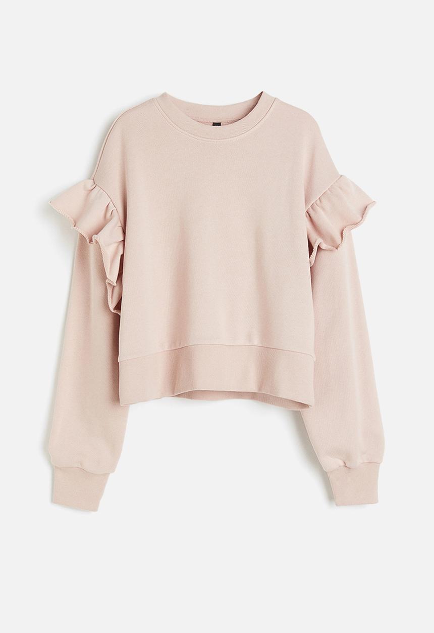 H&M - Oversized frill-trimmed sweatshirt - light dusty pink