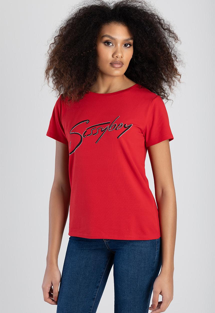 SISSY BOY - Lucille: Regular Fit Multi-Technique Logo Top - Red 