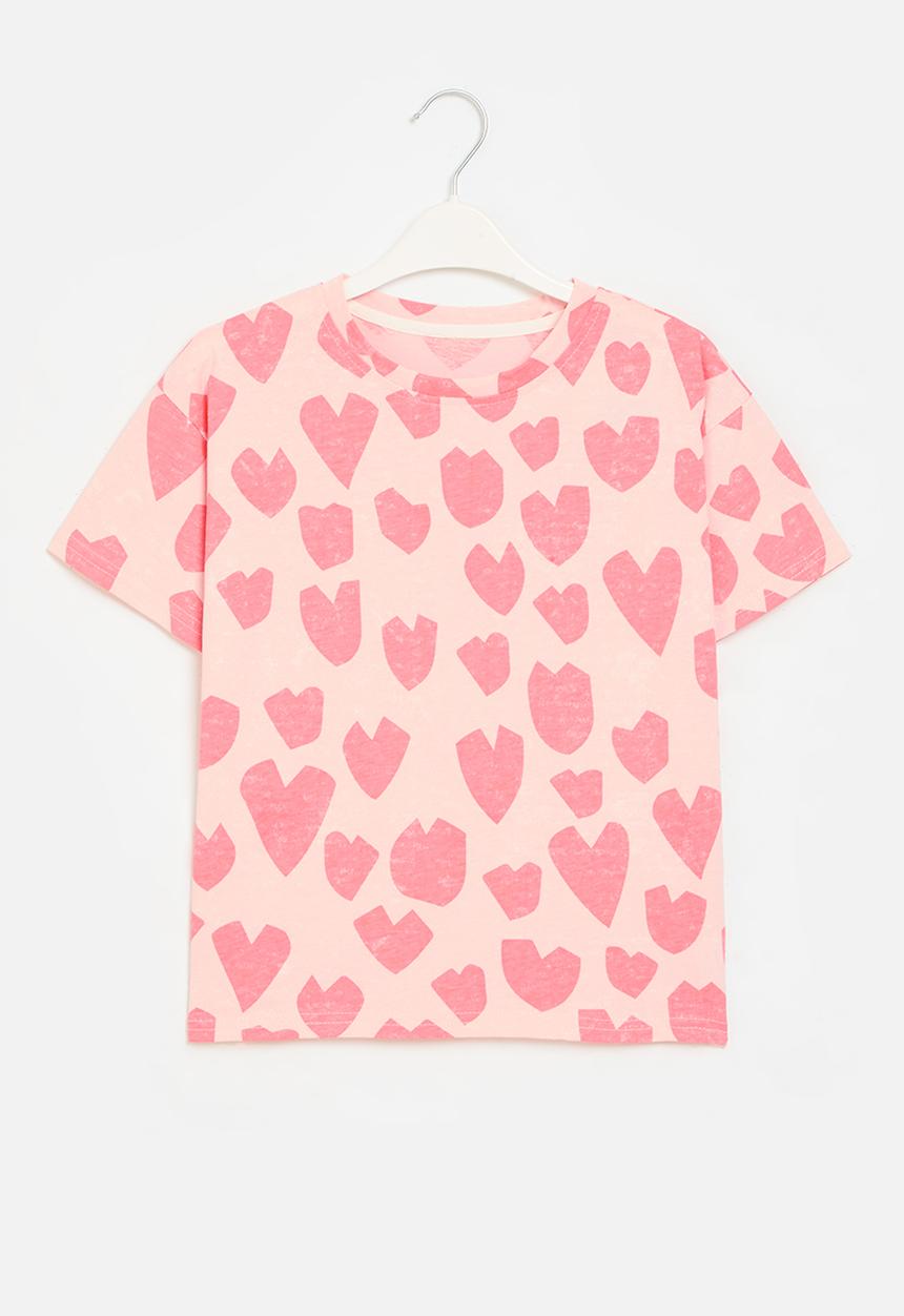Pop Candy - Heart print tee - pink & white