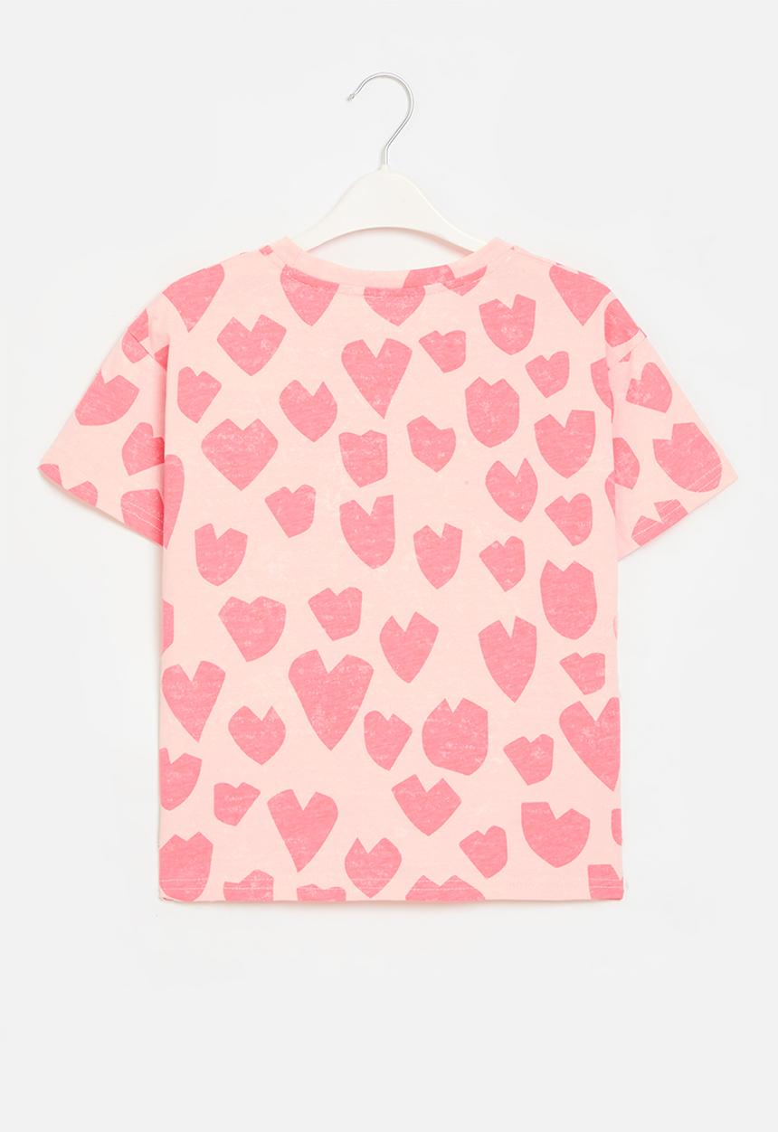 Pop Candy - Heart print tee - pink & white