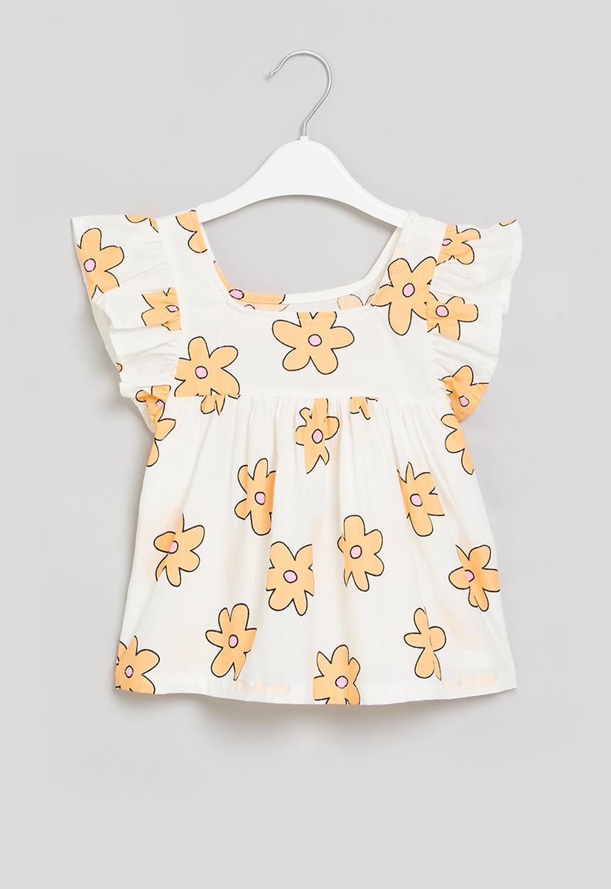 Pop Candy - Floral print top - orange & white
