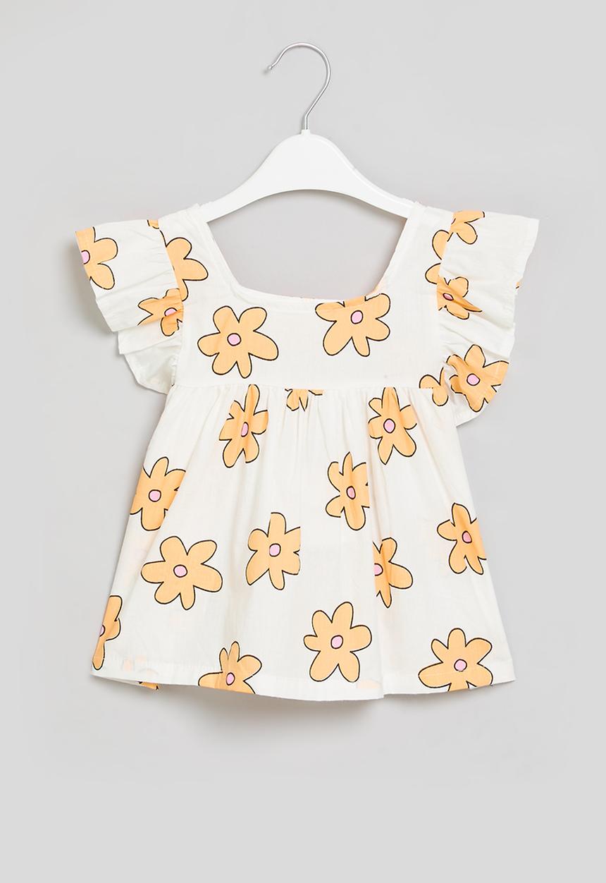 Pop Candy - Floral print top - orange & white