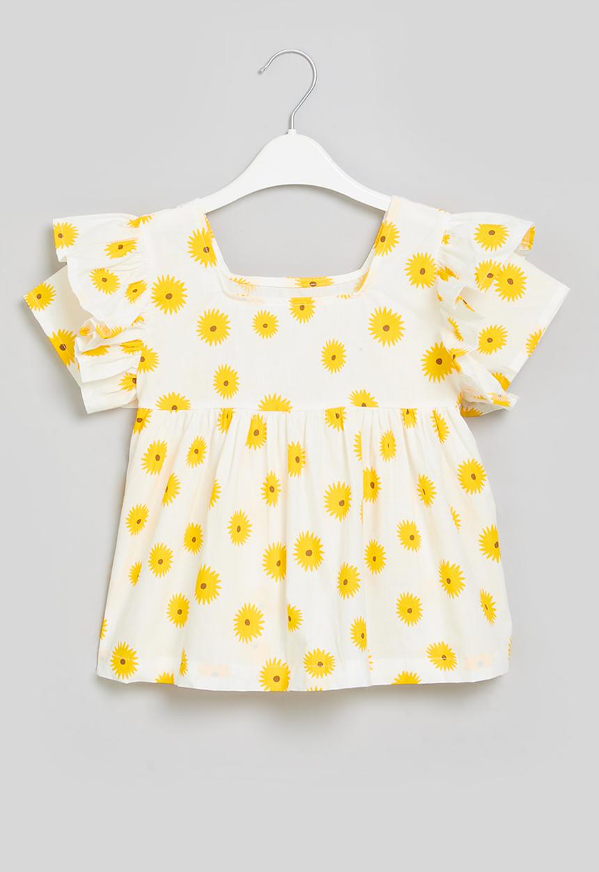 Pop Candy - Floral print top- yellow & white