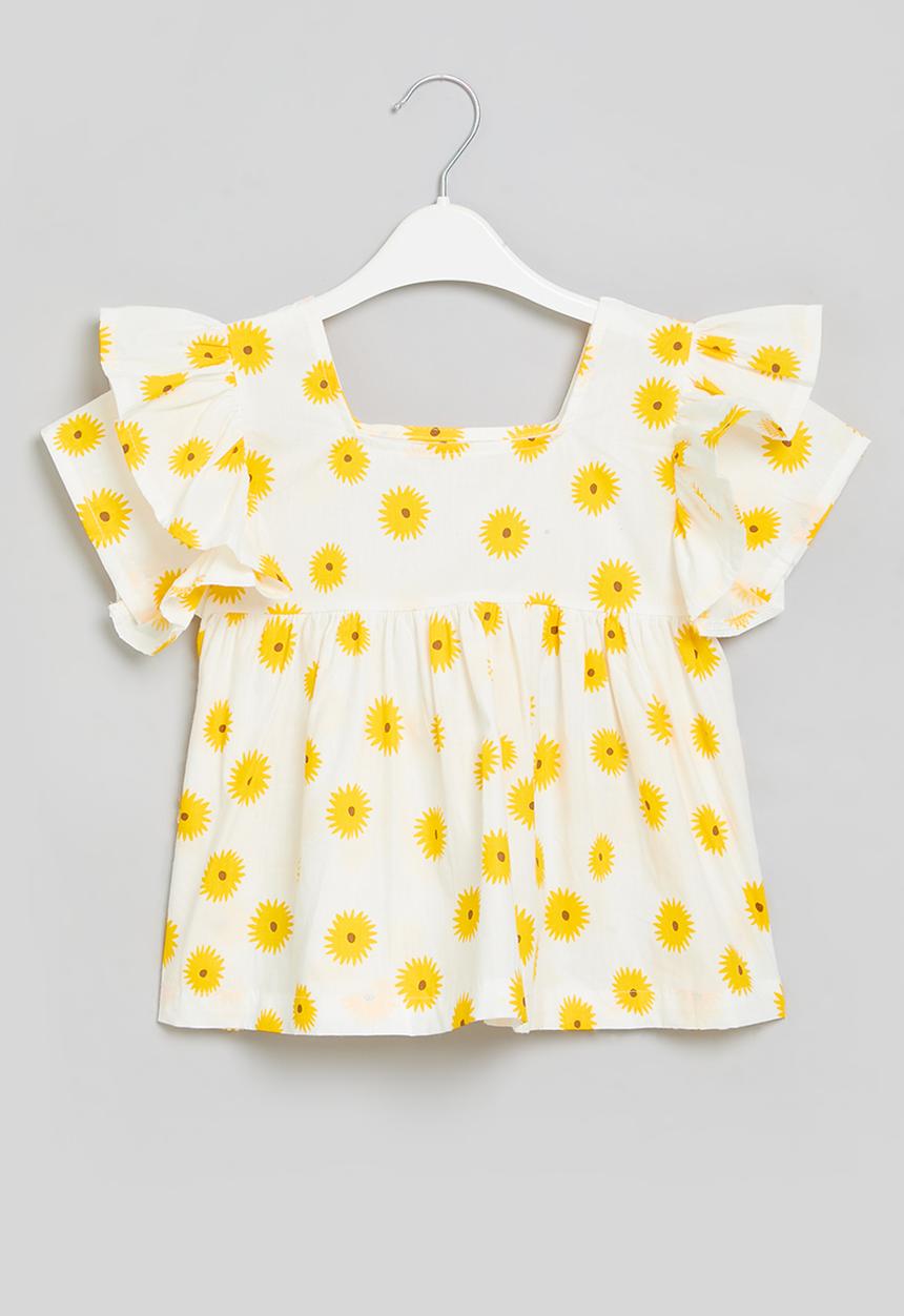 Pop Candy - Floral print top- yellow & white