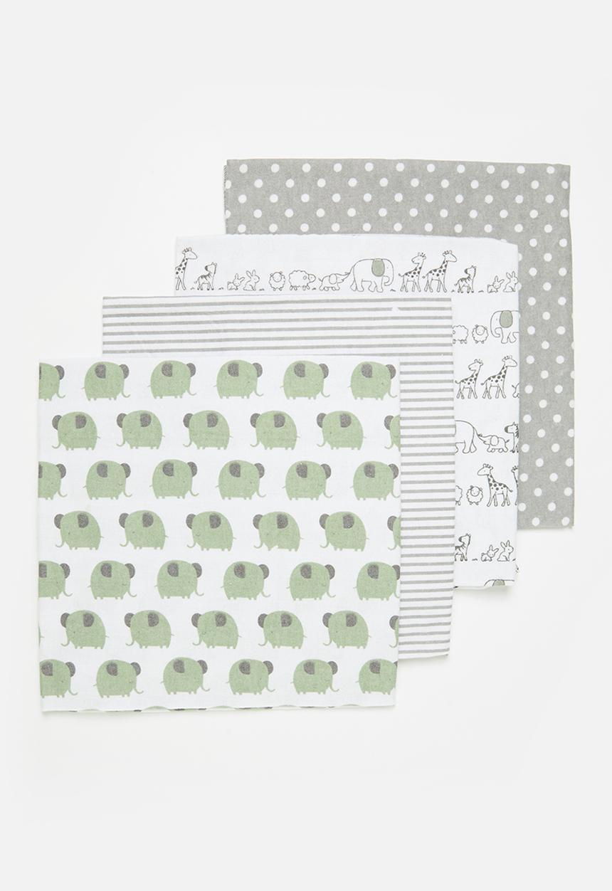 Pop Candy - 4 Piece Printed baby blankets - grey & white