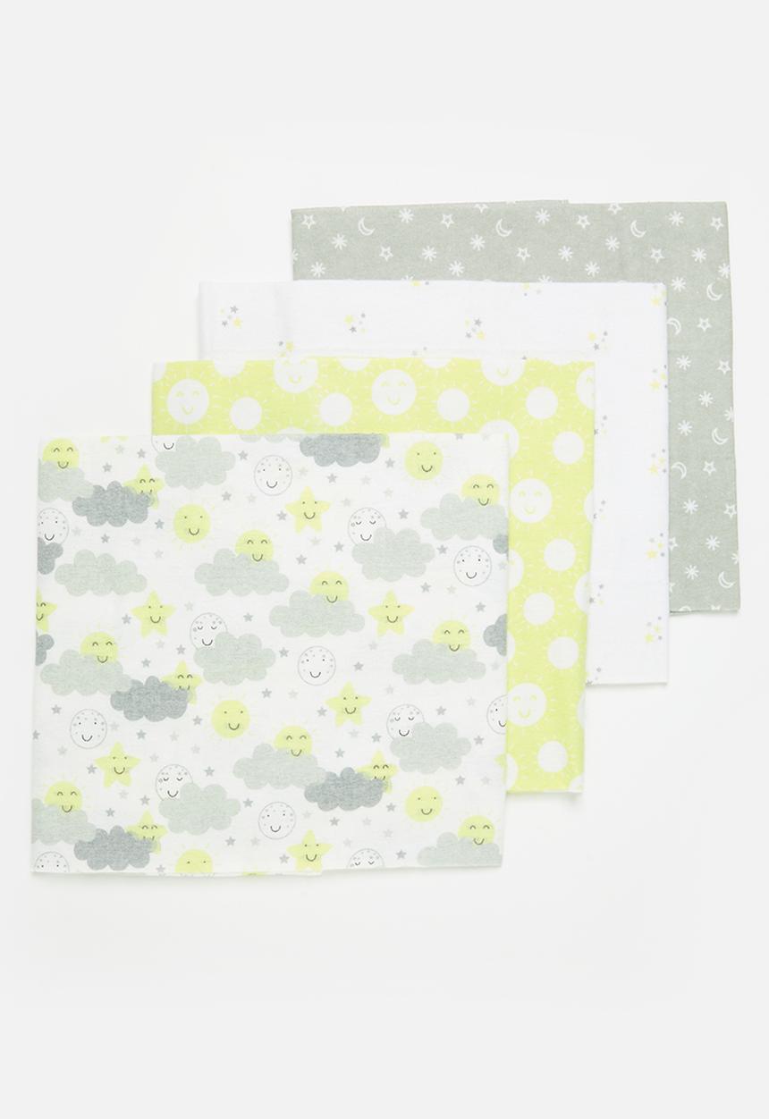 Pop Candy - 4 Piece Printed baby blankets - grey & yellow
