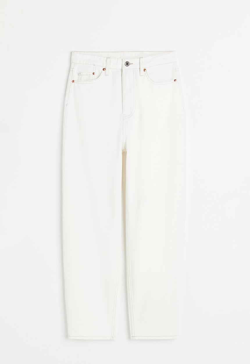 H&M - Mom loose fit ultra high ankle jeans - white