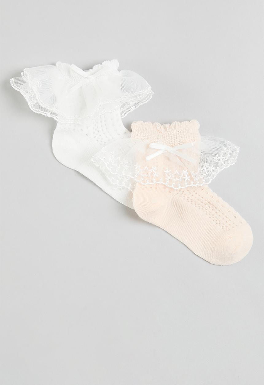 Pop Candy - 2 Pack frilled socks - white & pink