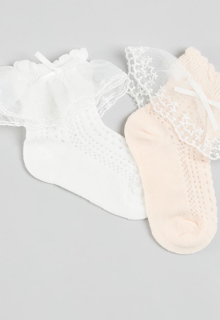 Pop Candy - 2 Pack frilled socks - white & pink