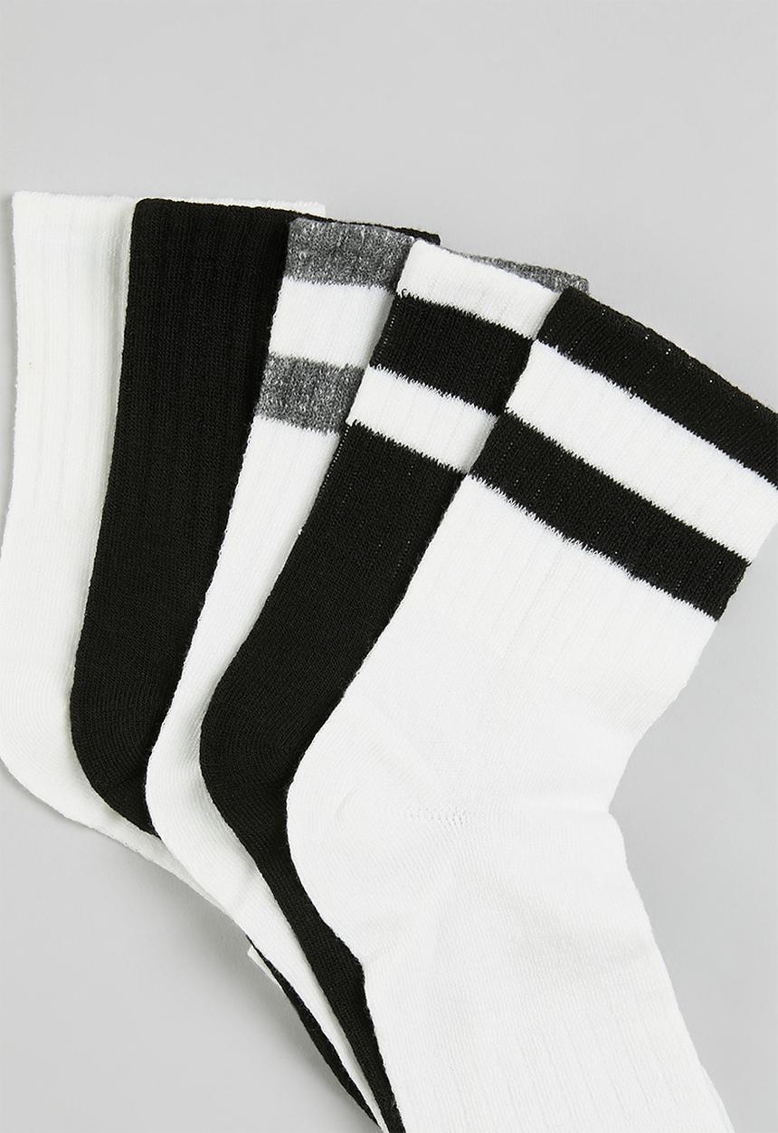 Pop Candy - 5 Piece striped socks - black & white