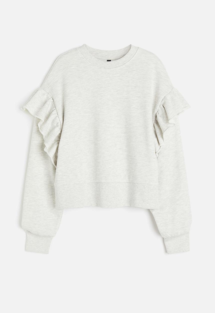 H&M - Oversized frill-trimmed sweatshirt - light grey marl