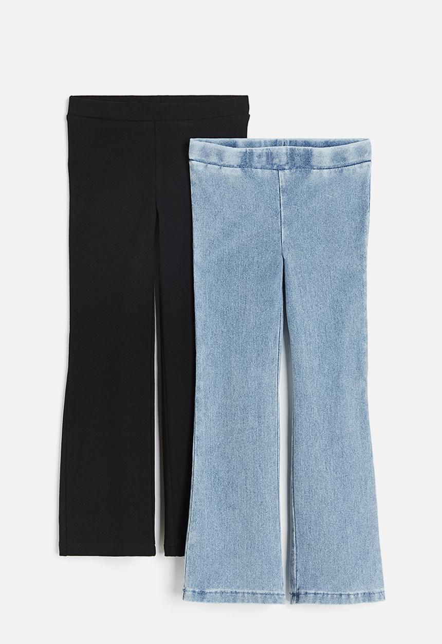 H&M - 2-Pack flared jeggings - black & light denim blue