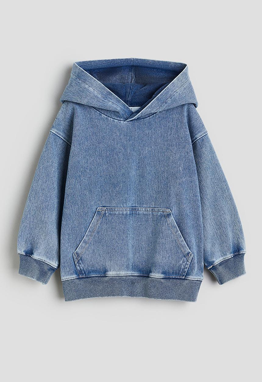 H&M - Washed-look printed hoodie - washed denim blue