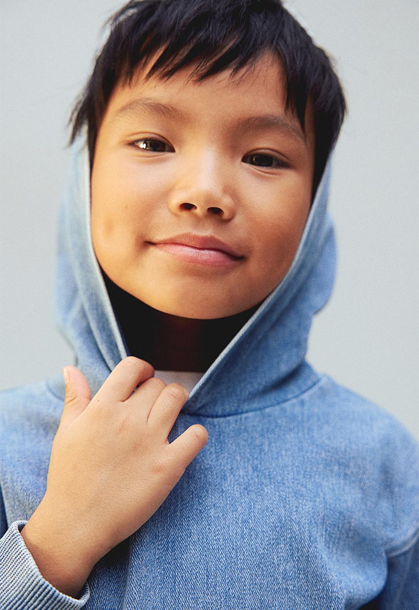 H&M - Washed-look printed hoodie - washed denim blue