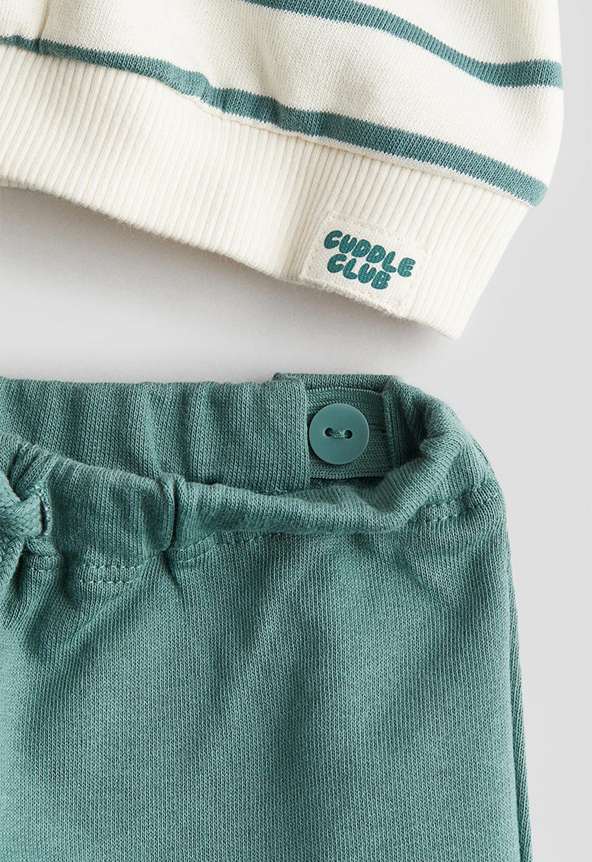 H&M - 2-Piece cotton set - dusty green & striped