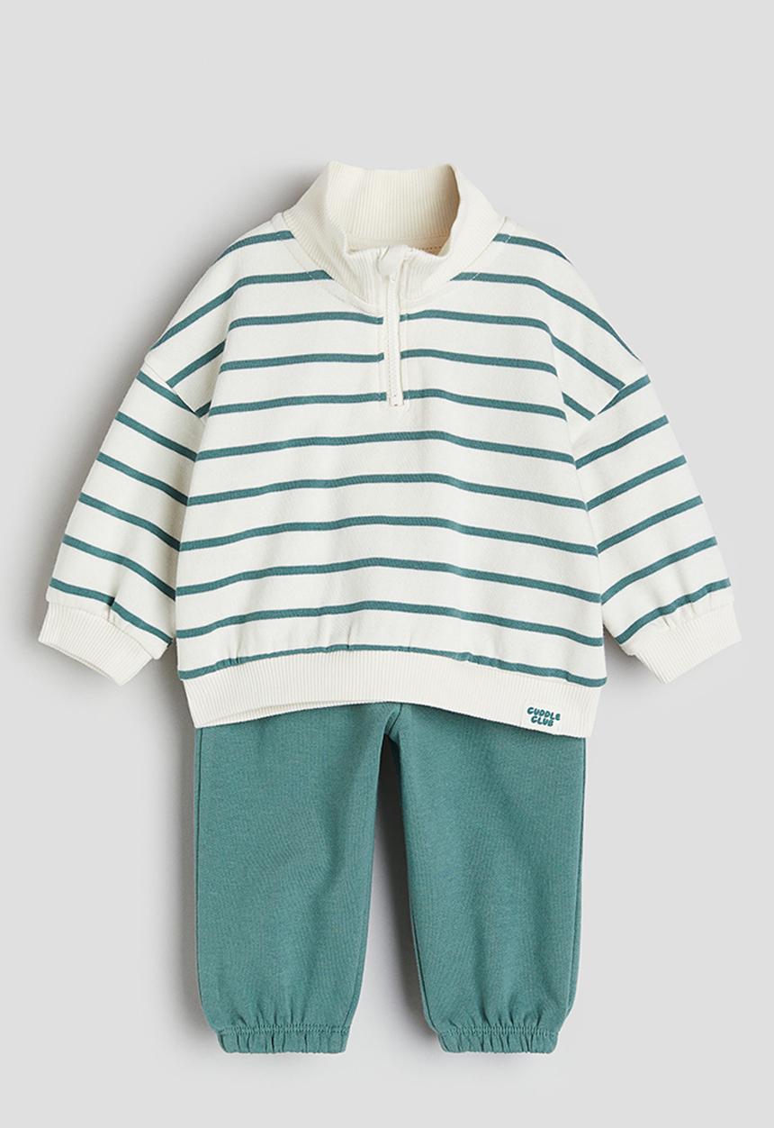 H&M - 2-Piece cotton set - dusty green & striped