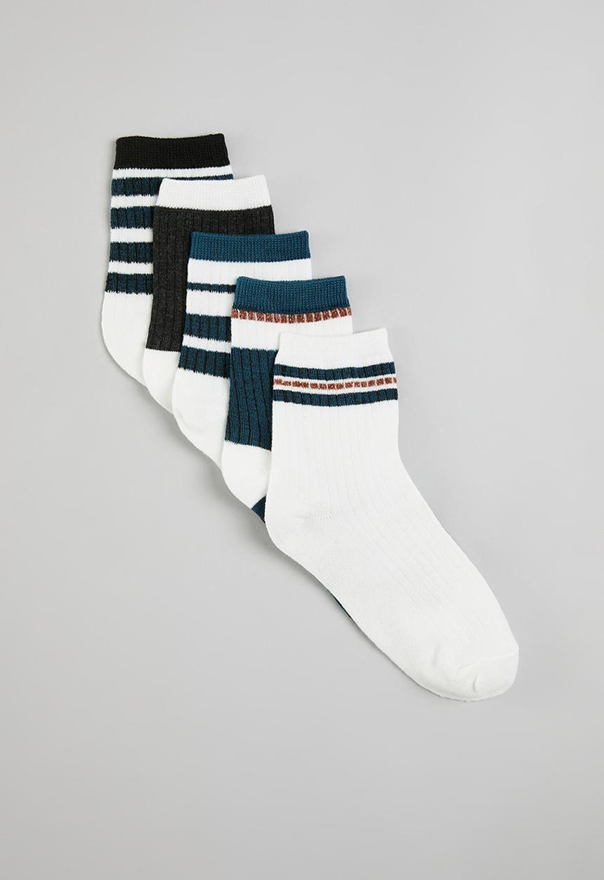 Pop Candy - 5 Piece striped socks - blue & white