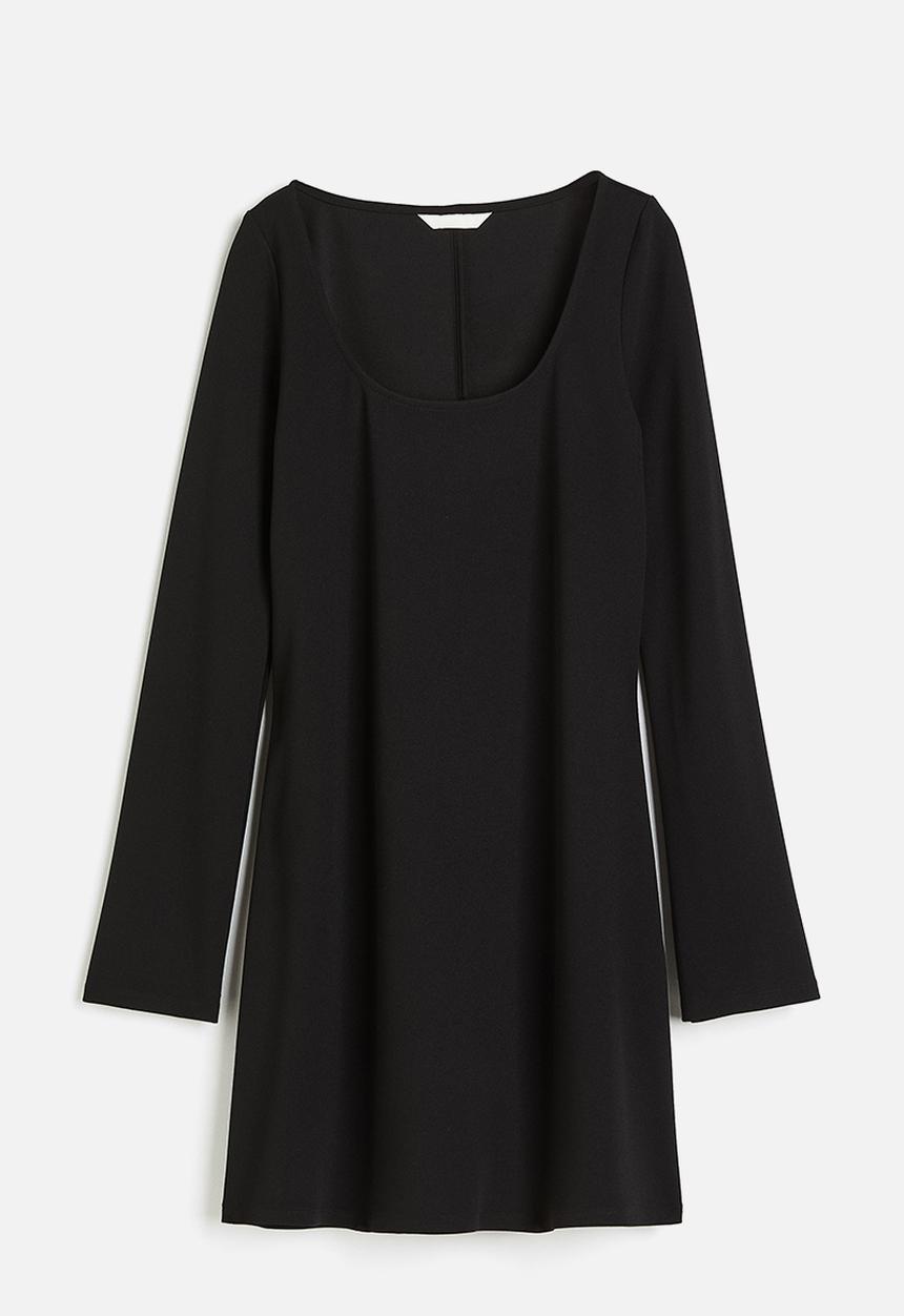 H&M - Square-neck jersey dress - black