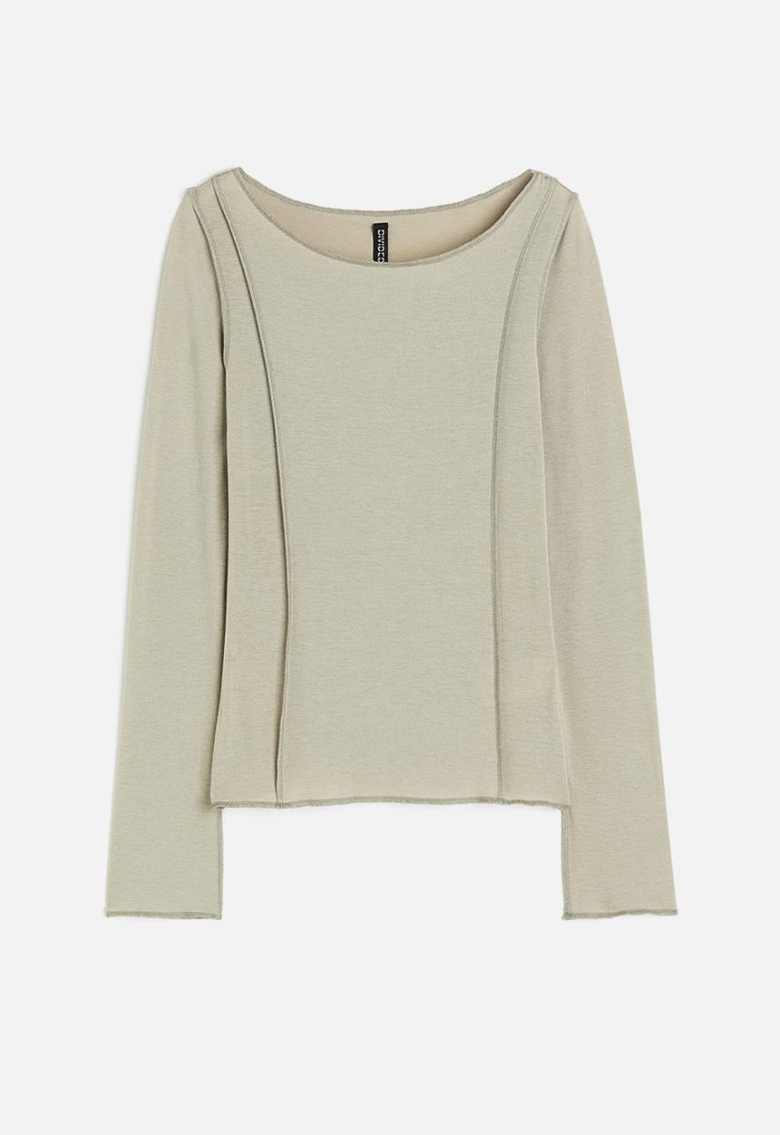 H&M - Flatlock-seam long-sleeved top - light khaki green
