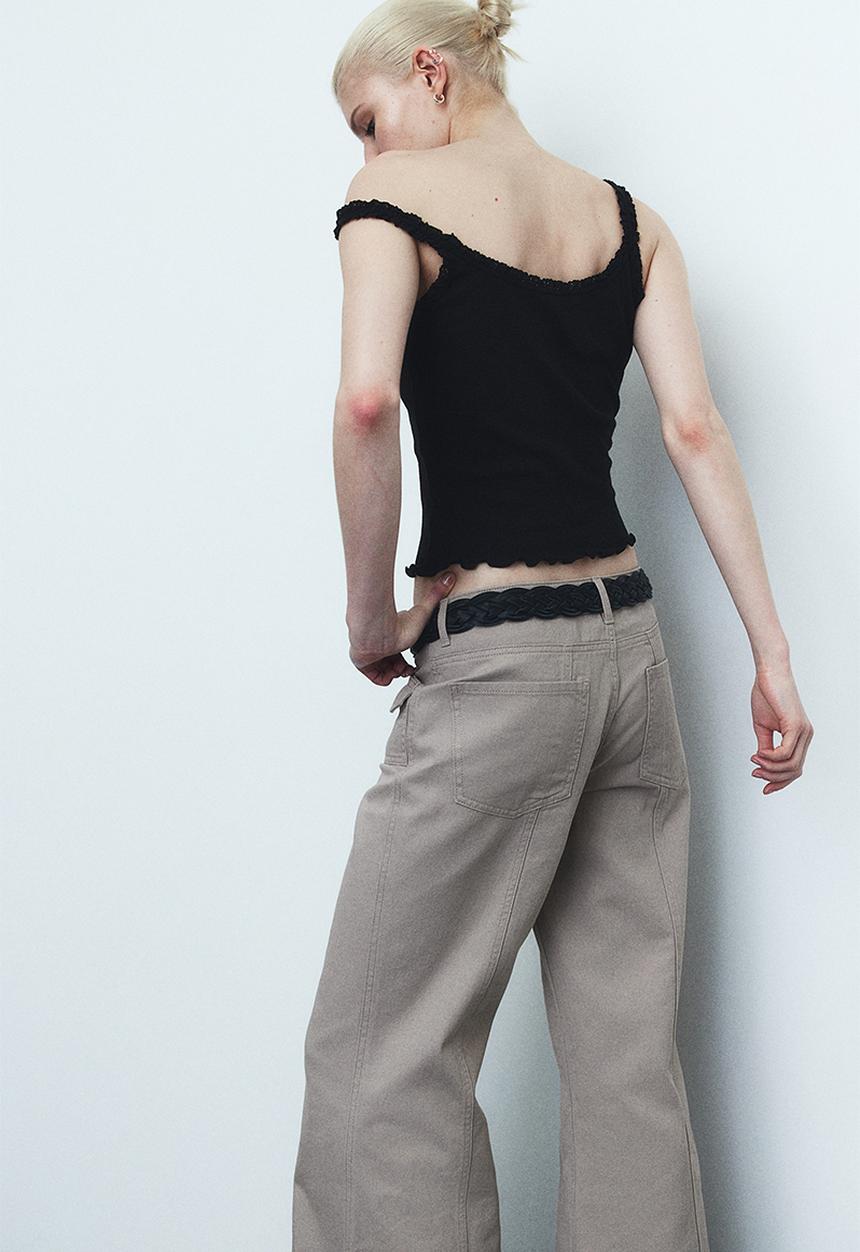 H&M - Wide twill trousers - light greige