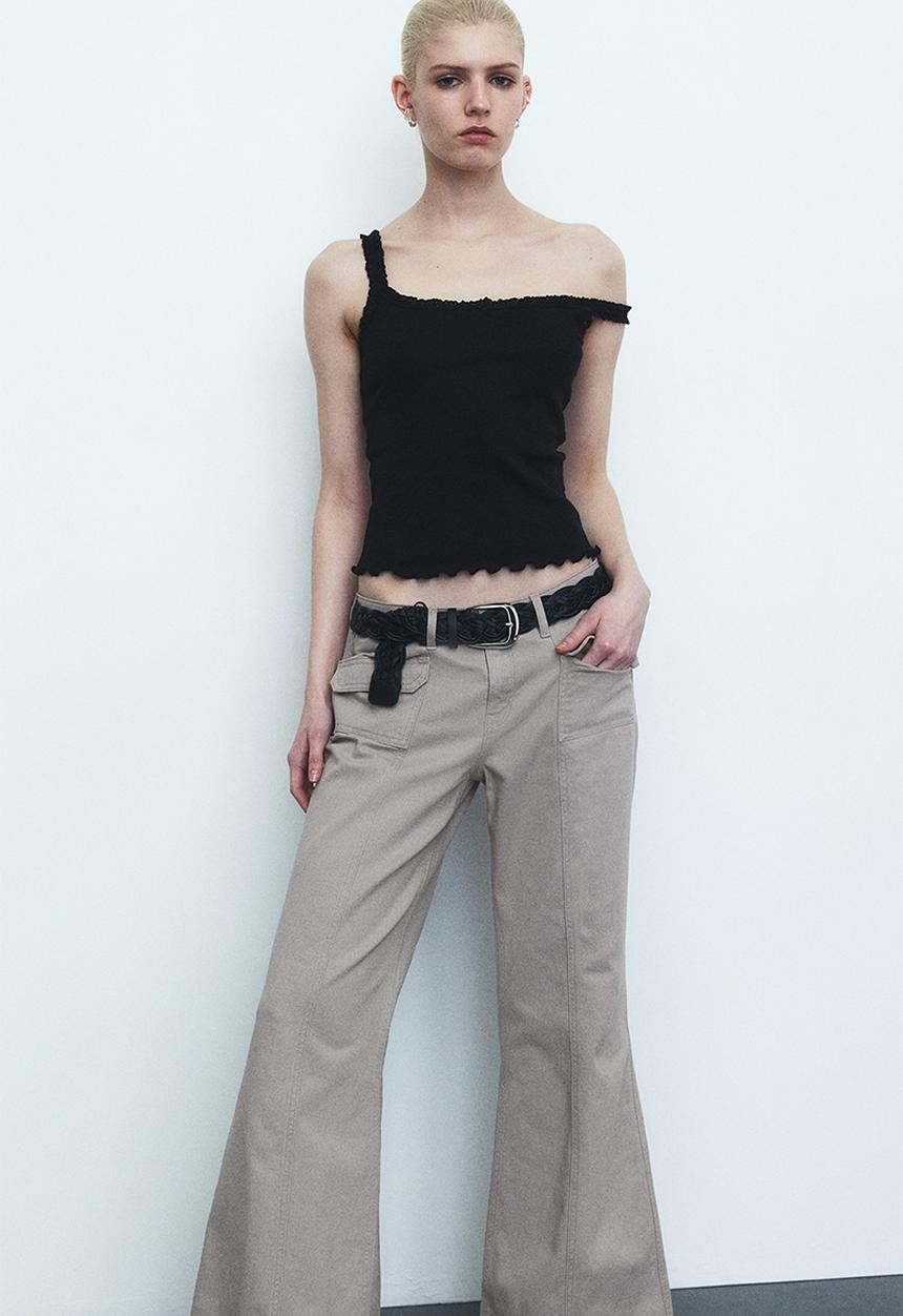 H&M - Wide twill trousers - light greige