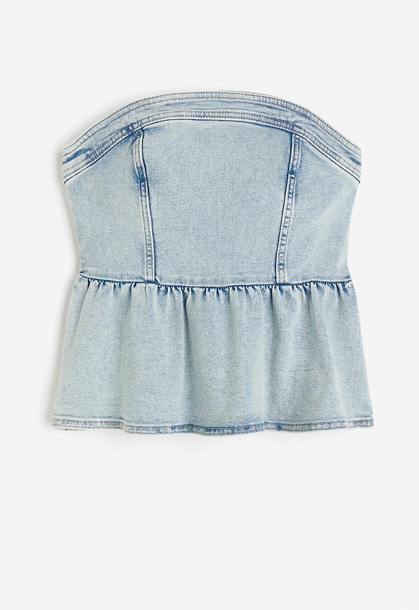 H&M - Denim bustier peplum top - pale denim blue