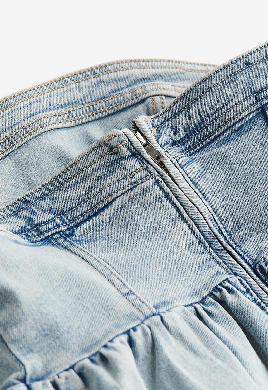 H&M - Denim bustier peplum top - pale denim blue