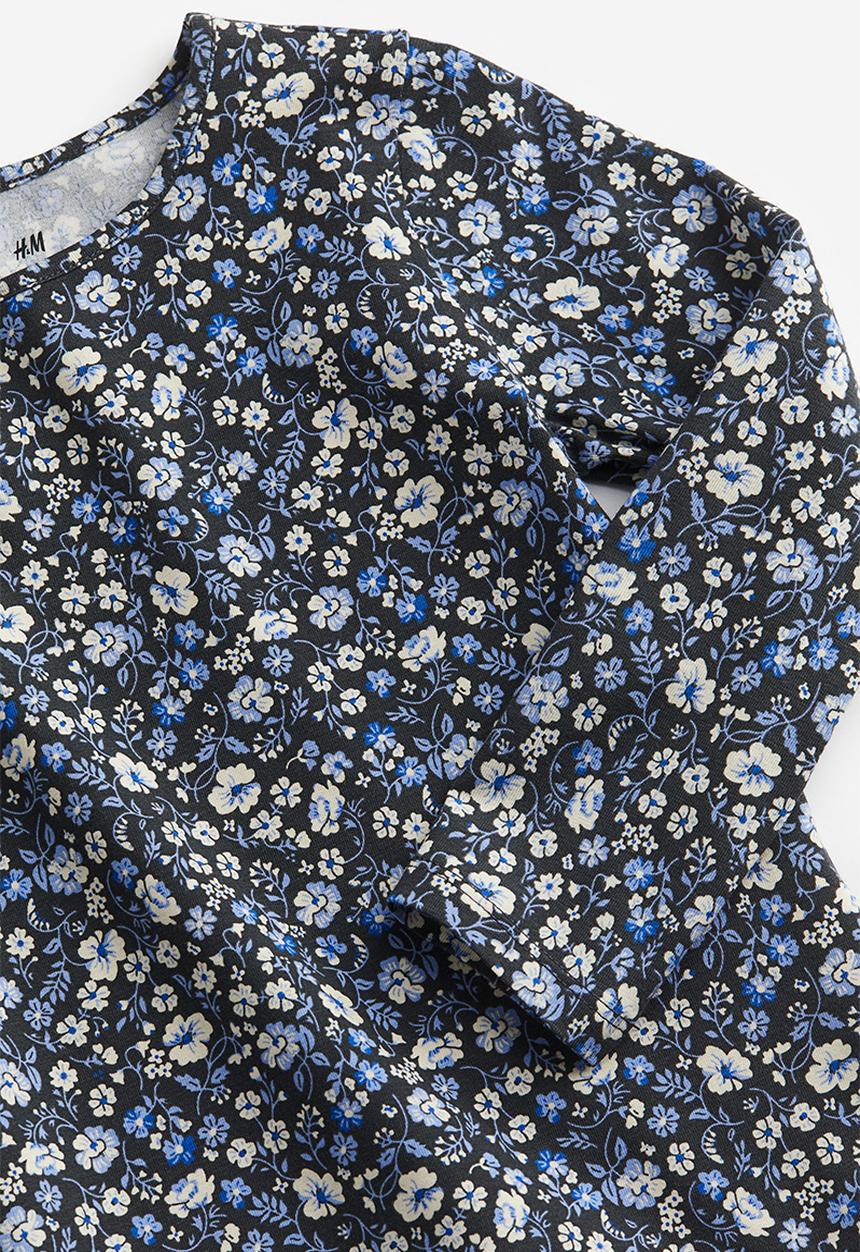 H&M - Printed jersey top -dark blue & floral