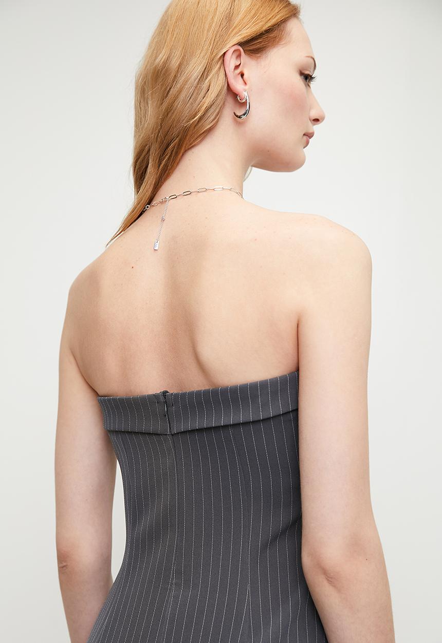 Superbalist - Pinstripe Bandeau Midi Dress - Grey & White
