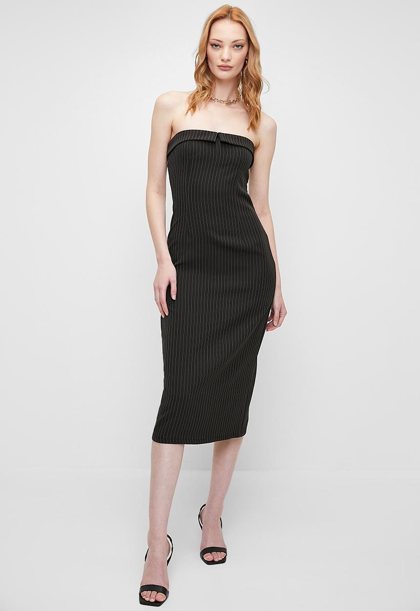 Superbalist - Pinstripe Bandeau Midi Dress - Black & White 