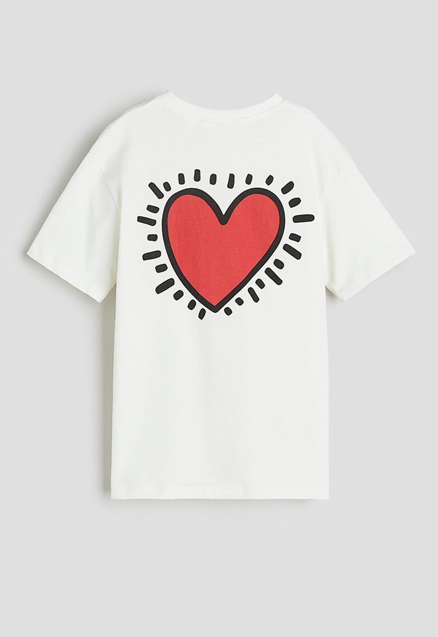 H&M - Oversized printed t-shirt - white & keith haring 