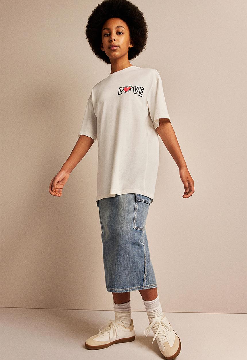 H&M - Oversized printed t-shirt - white & keith haring 
