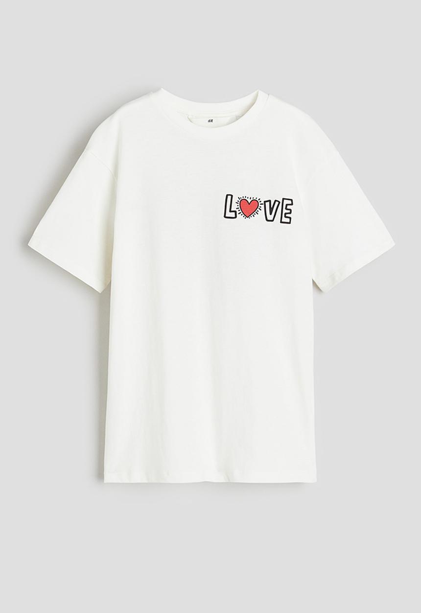 H&M - Oversized printed t-shirt - white & keith haring 