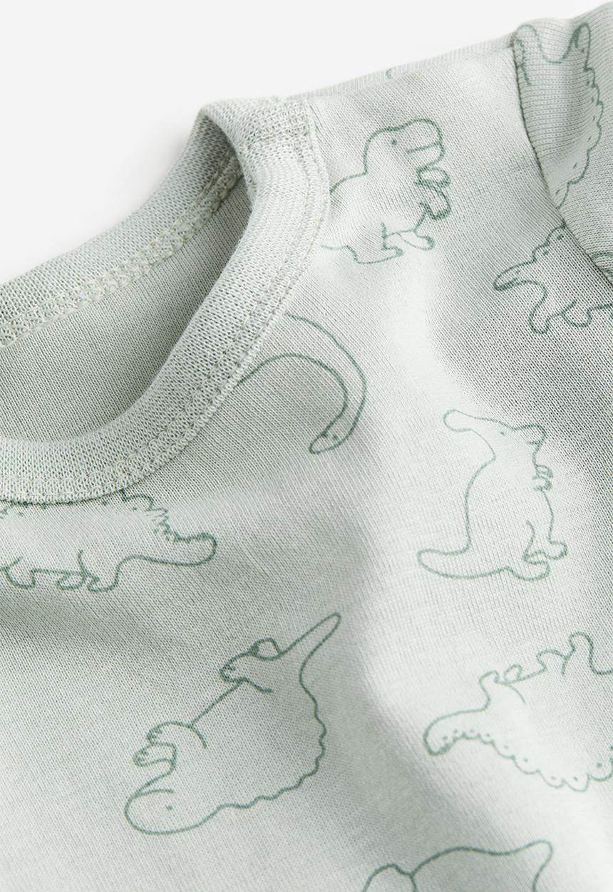H&M - Long-sleeved bodysuit - light dusty green & dinosaurs