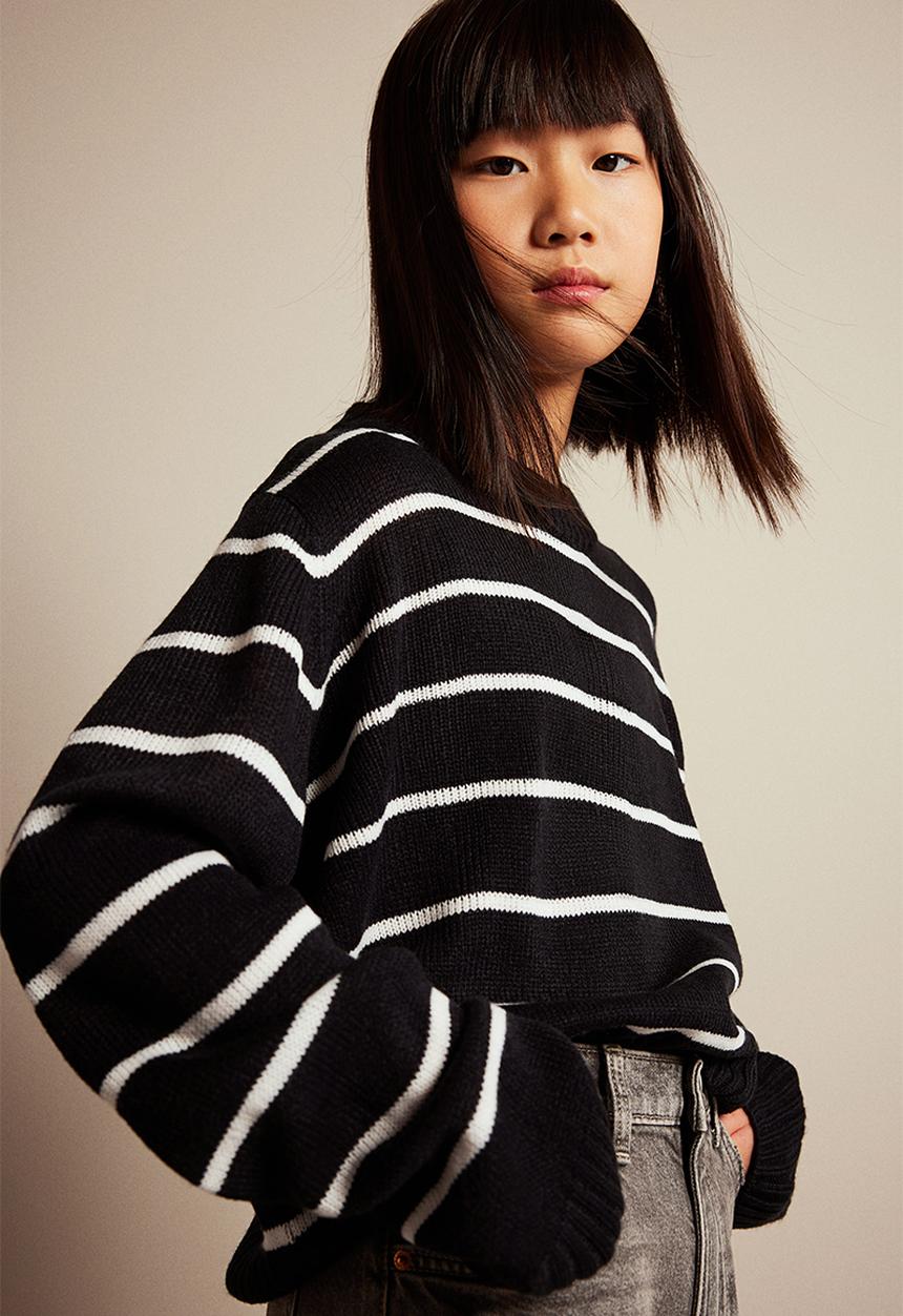 H&M - Jumper - black & striped 