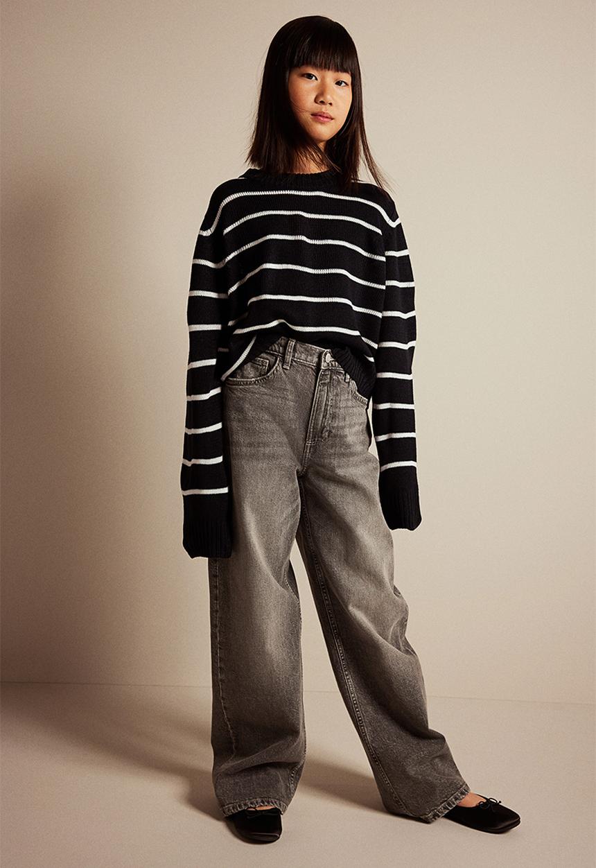 H&M - Jumper - black & striped 