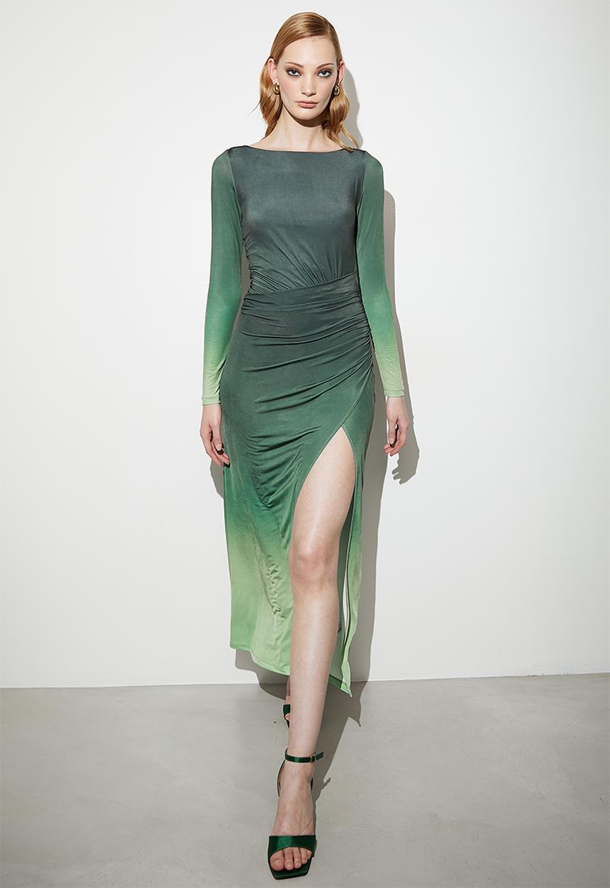 VELVET - Ombre knit maxi with slit detail - green